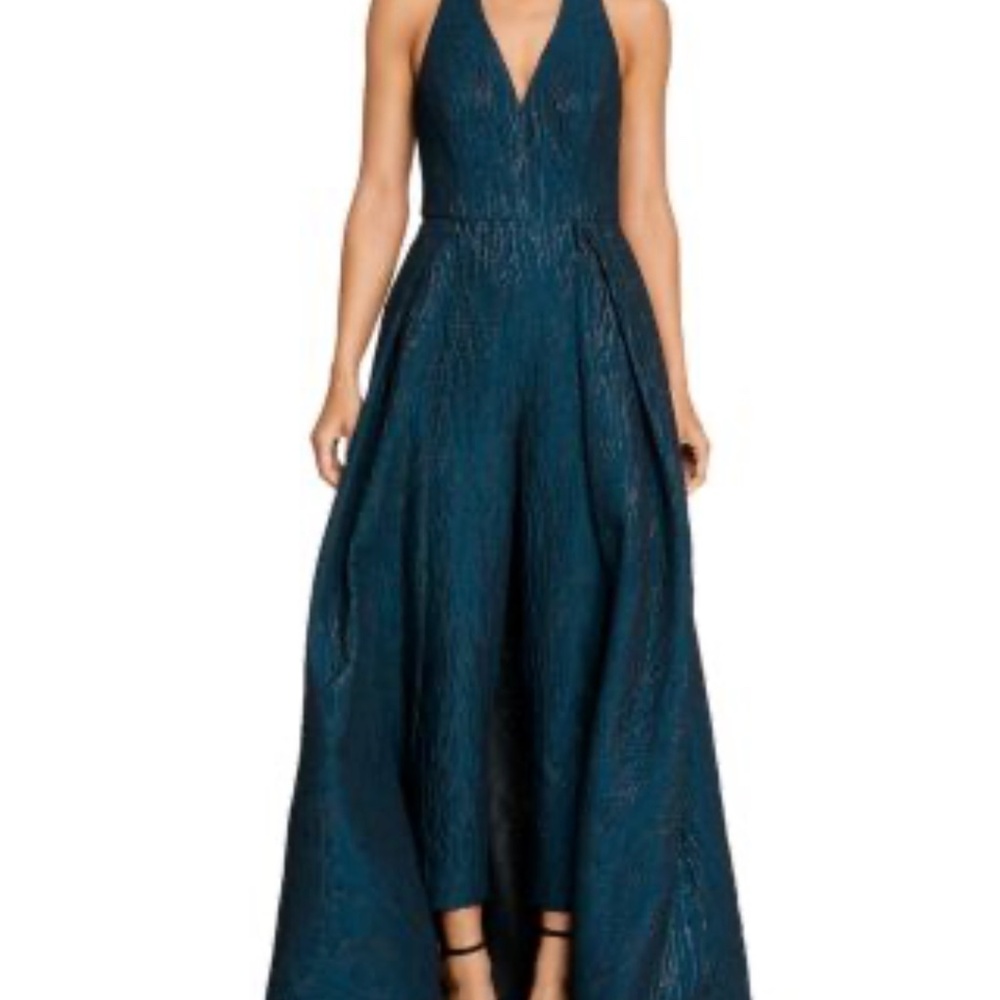 HALSTON Metallic Jacquard Skirted Jumpsuit